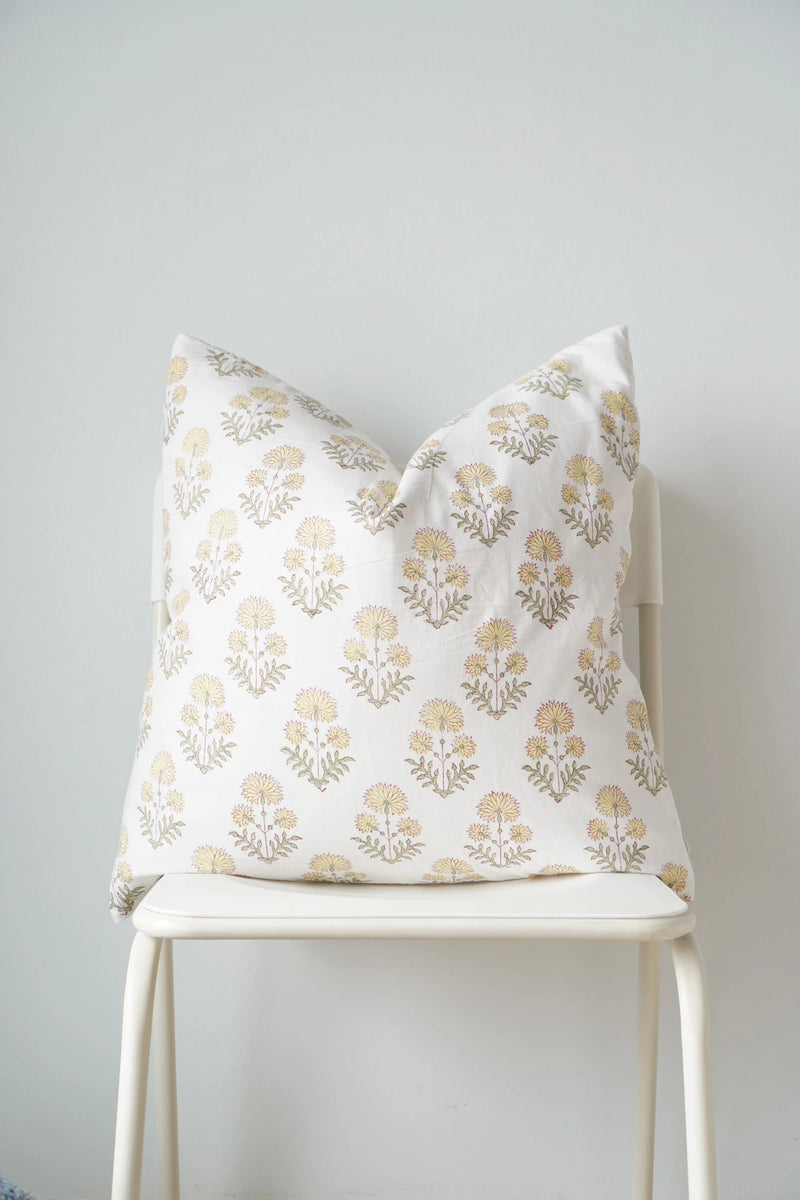 Tiny Yellow Flowers Block Print Pillow