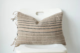 Handwoven Brown Black Stripe Fringe Lumbar Pillow