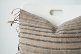 Handwoven Brown Black Stripe Fringe Lumbar Pillow