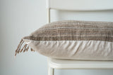 Handwoven Brown Black Stripe Fringe Lumbar Pillow