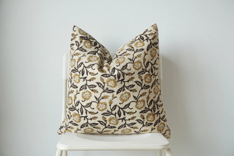 Black and Yellow Flowers Block Print Pillow