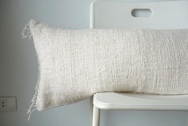 White Slub Handwoven Lumbar Pillow