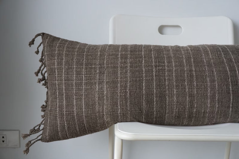 Brown with Thin White Stripes Handwoven Lumbar Pillow