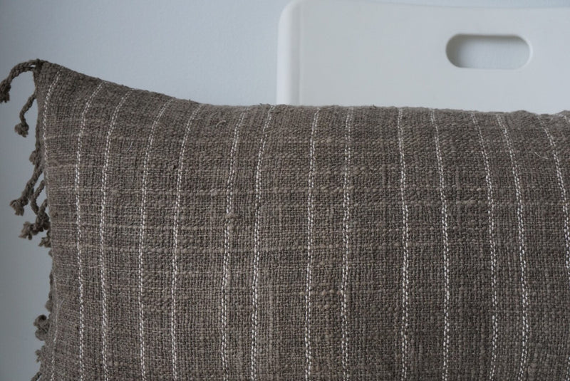 Brown with Thin White Stripes Handwoven Lumbar Pillow