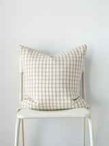 White Brown Grey Tiny Plaid Woven Pillow