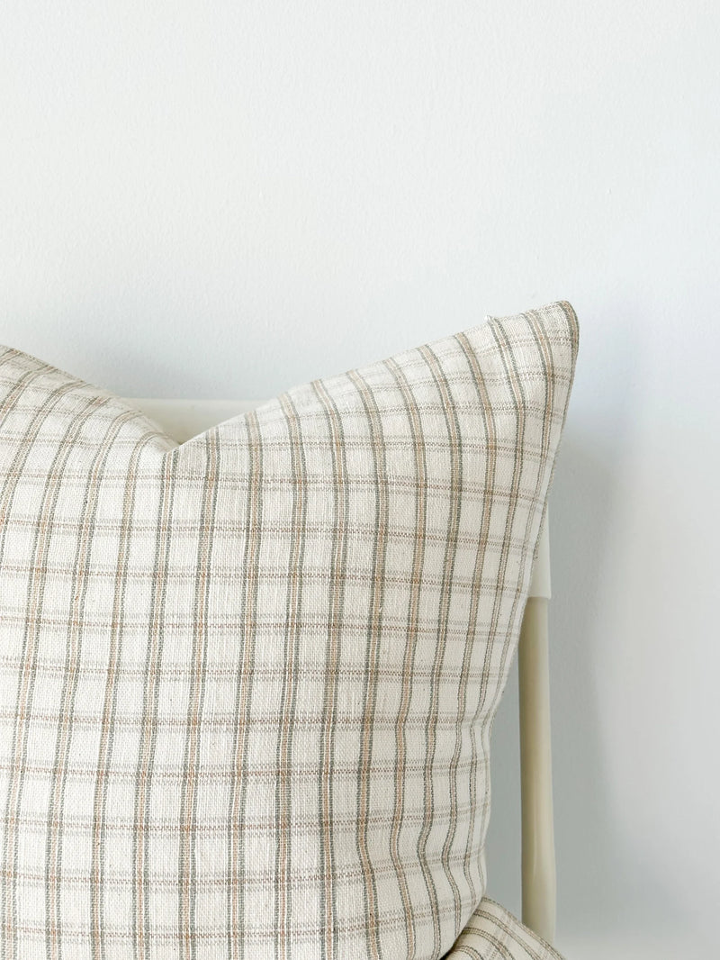 White Brown Grey Tiny Plaid Woven Pillow