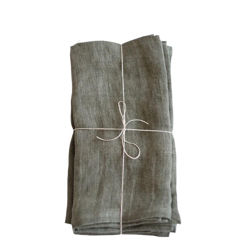 Stone Washed Linen Hemmed Dinner Napkin, Sage
