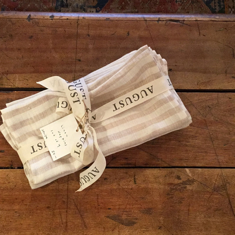 Linen Napkins, Cream White Stripe, S/4
