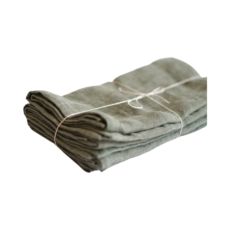 Stone Washed Linen Hemmed Dinner Napkin, Sage