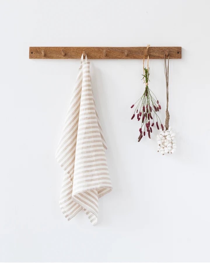 Linen Kitchen Towel, Cream White Stripe