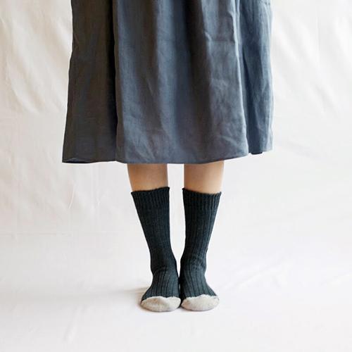 Wool Cotton Slab Socks, Charcoal