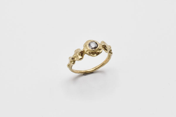 Ore Ring, Size 6, Rose Cut Diamond, 10k YG
