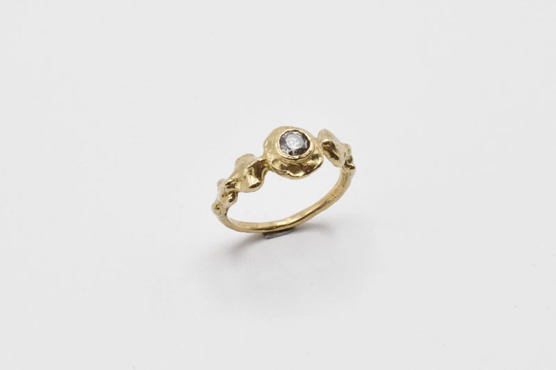 Ore Ring, Size 6, Rose Cut Diamond, 10k YG
