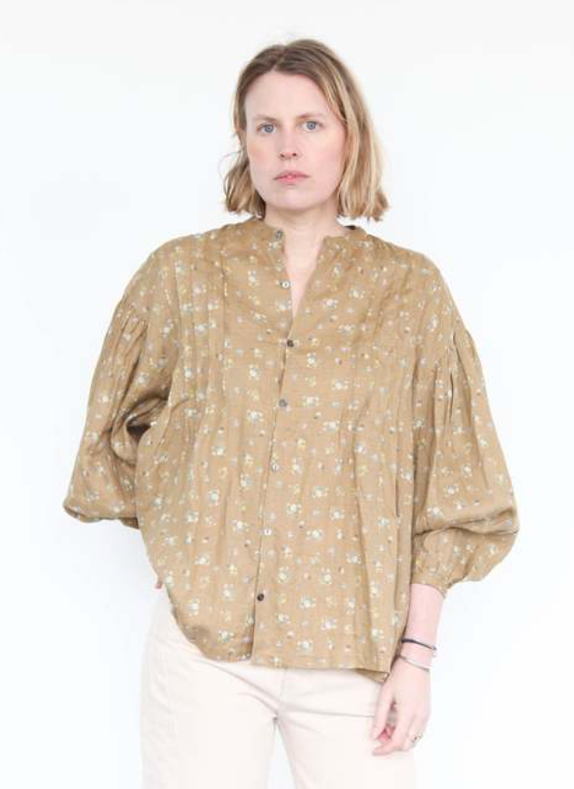 Linen Flower Tuck Shirt