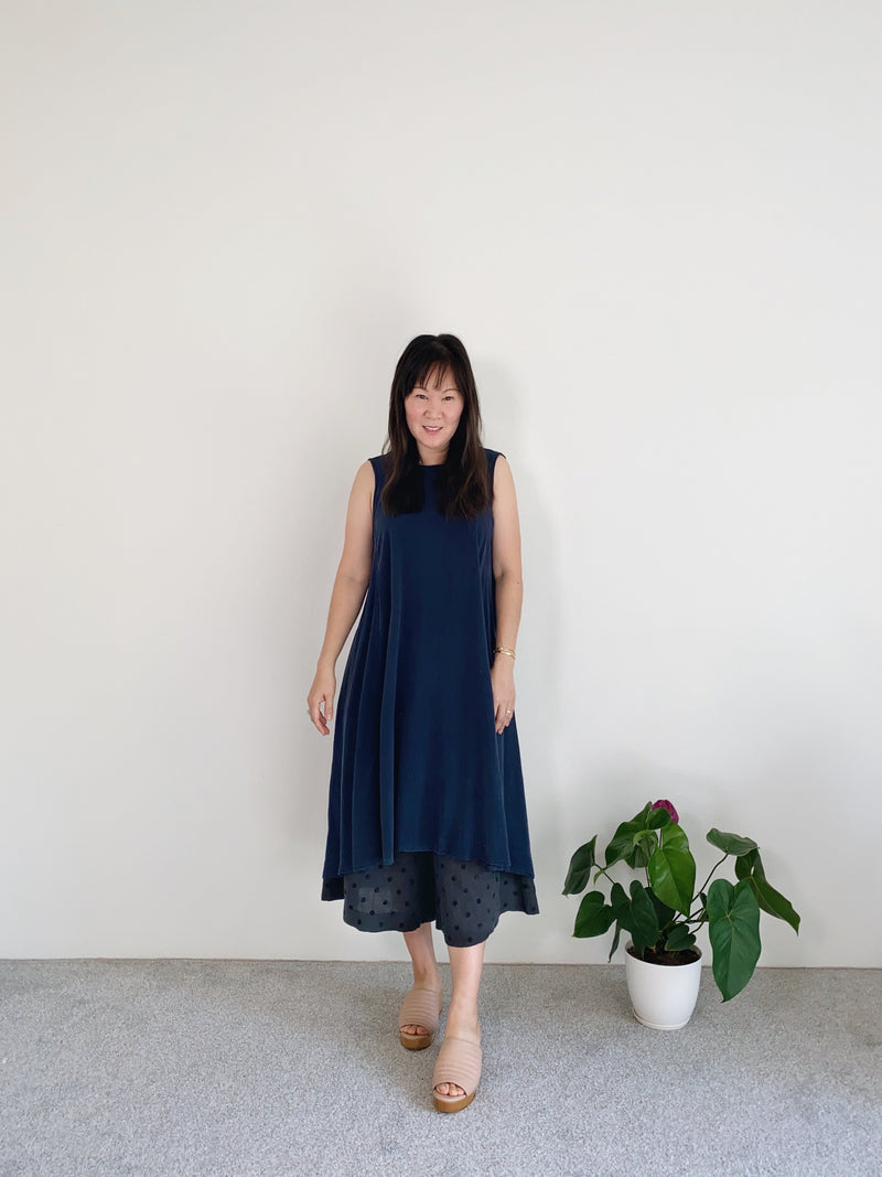 Linen Sleeveless Dress, Navy